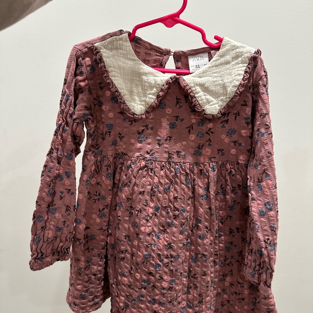 Zara Pink Floral Dress with Cream Collar